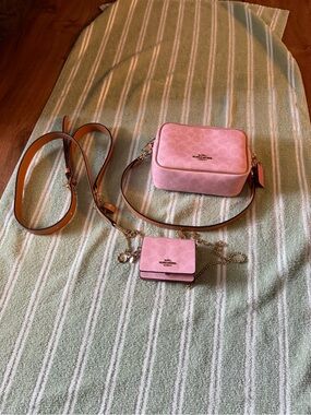 Coach Pink Signature Crossbody with Matching Card Case PRICE IS FIRM!!